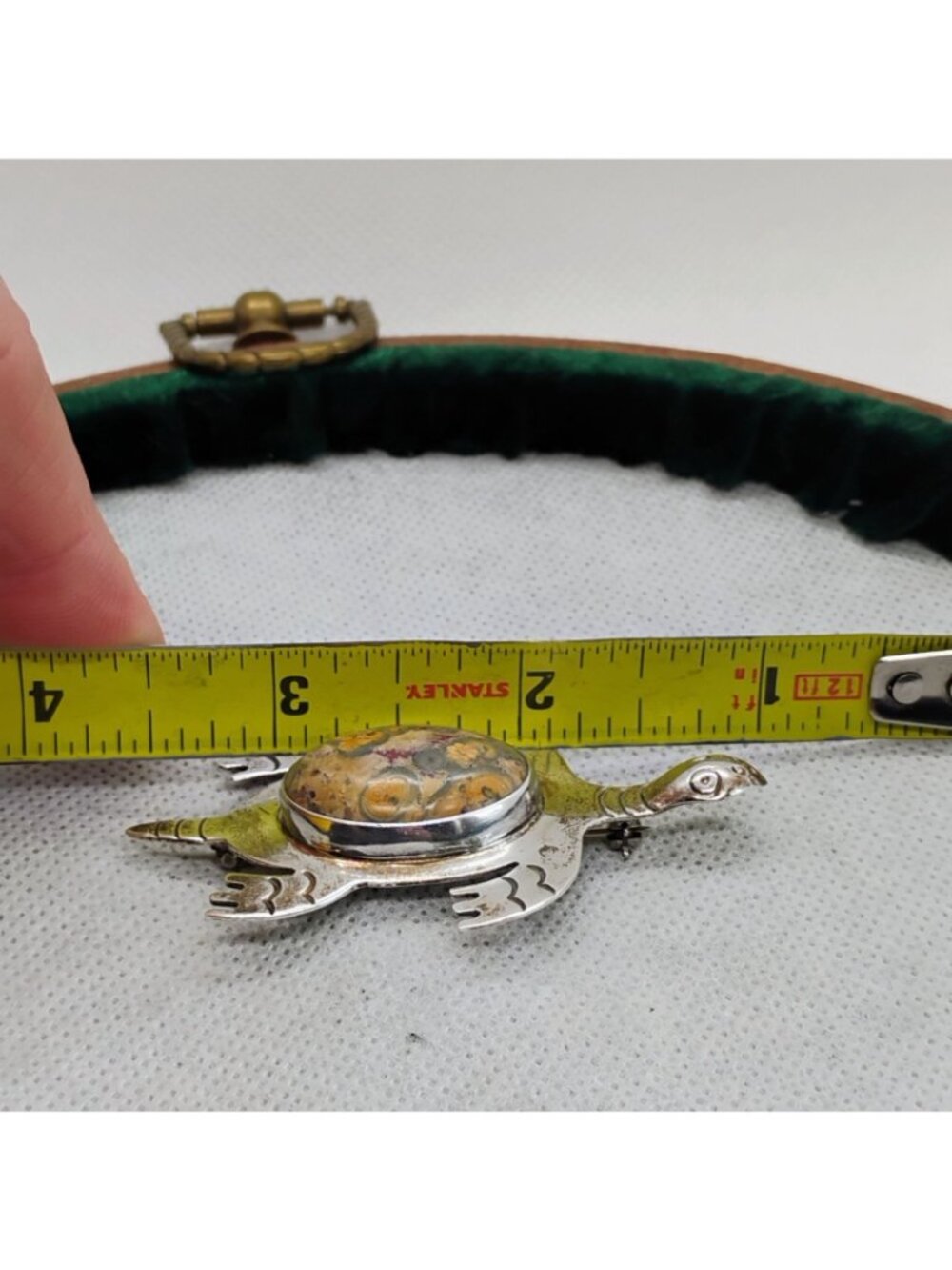 Large Vtg Sterling Silver Leopard Jasper Sea Turtle Brooch Pin 14.7g - Picture 5 of 6